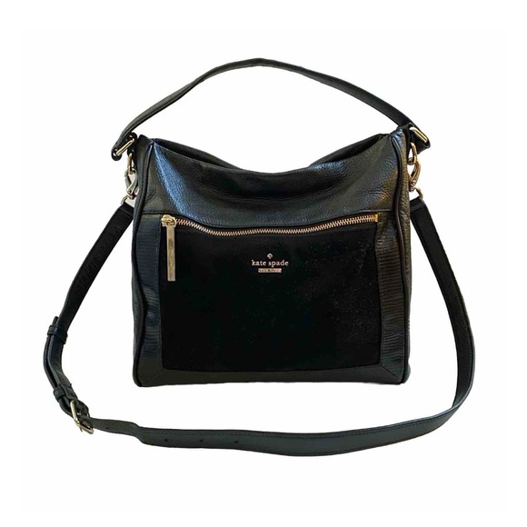 kate spade Handbags - KATE SPADE black leather front zip suede square detail top handle satchel bag